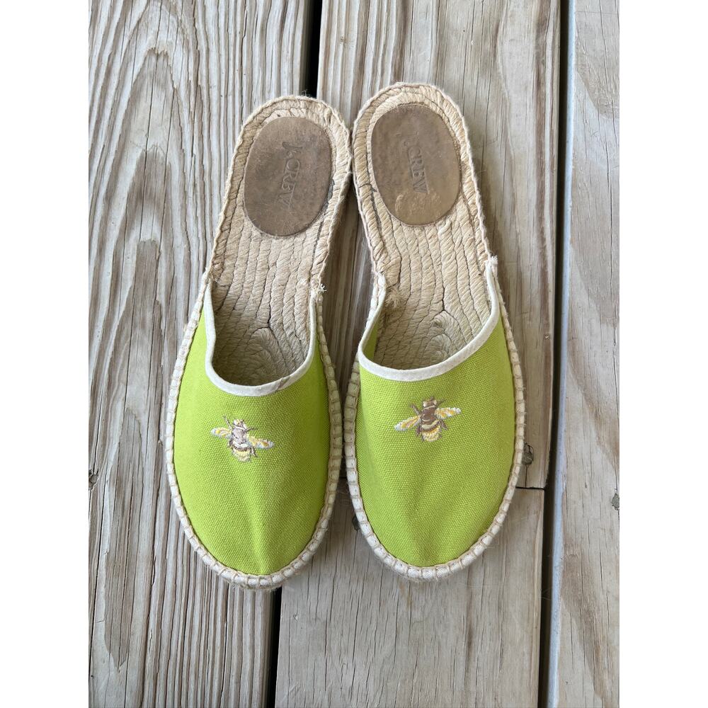 J Crew embroidered bee espadrilles green 8 slides flats